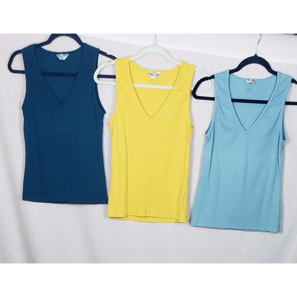 Hard Tail Forever V-Neck Ribbed Tank Top Bundle of 3 Blue Yellow L Casual Summer